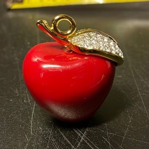 Kenneth Jay lane goldtone, rhinestone red apple pendant